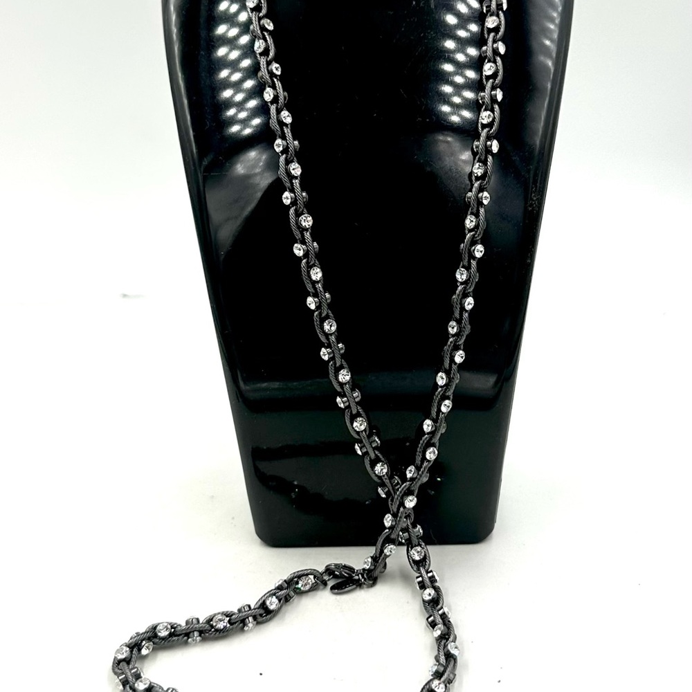Nolan Miller Australian Crystal Gunmetal Rope Chain Necklace NWOT - Picture 6 of 10